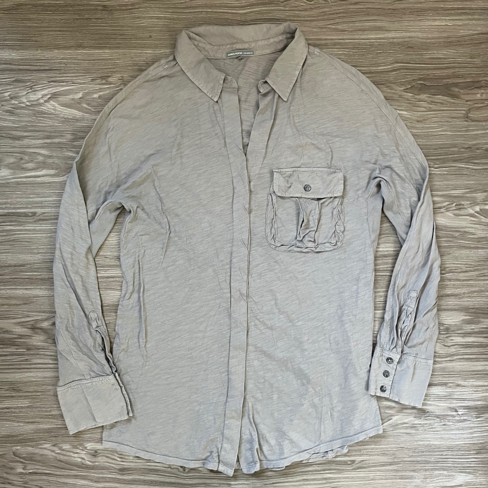 James Perse Gray Slub Cotton Button Down Shirt WUA3077 Mens Size 4 XL